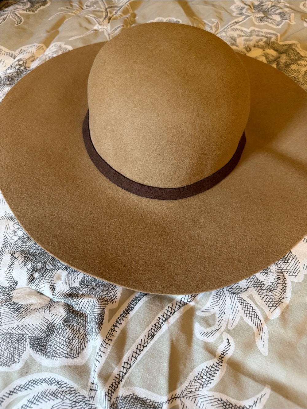 Wide Brim Wool Floppy Hat - Brown